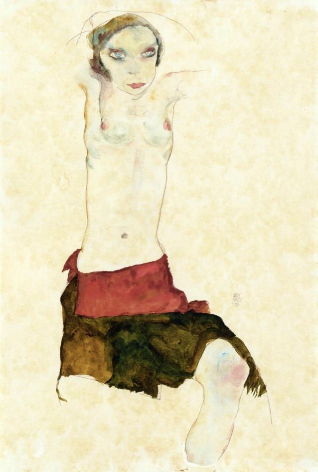 Semi Nude With Colored Skirt And Raised Arms Egon Schiele Wikiart Org