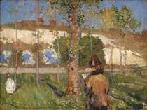 Madame Sisley on the banks of the Loing at Moret - Джон Питер Расселл