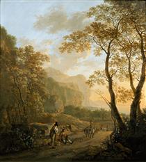 Landscape with Resting Travellers and Oxcart - Jan Dirksz Both