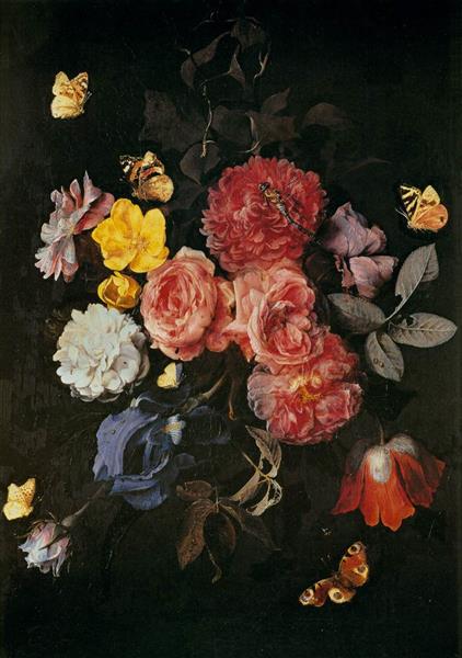 Vase of Flowers with Butterflies, 1669 - Отто Марсеус ван Скрик