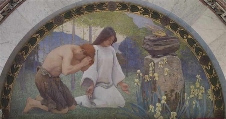 Religion Mural in Lunette from the Family and Education Series, 1896 - Charles Sprague Pearce