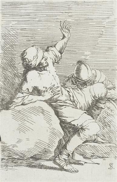 Turbaned Man Bending Back with Raised Arms, 1657 - Сальватор Роза