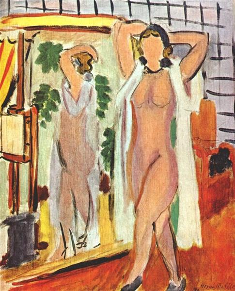 Nude in White Peignoir Standing by Mirror, 1937 - Анри Матисс