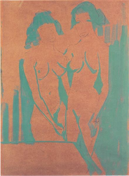 Zwei Mädchenakte Im Atelier, 1928 - Отто Мюллер