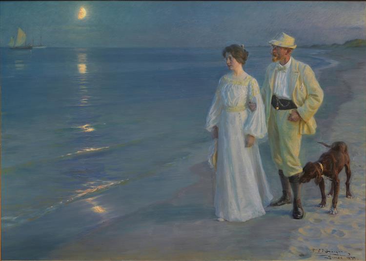 Летний вечер на пляже Скагена. Художник и его жена, 1899 - Педер Северин Крёйер