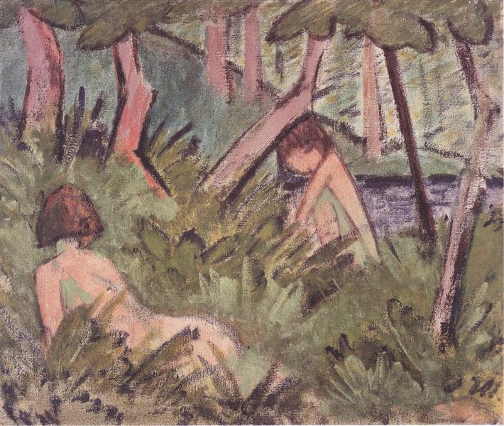 Zwei Im Wald Liegende Akte, 1920 - Otto Mueller