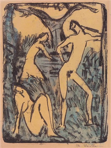 Zwei Mädchen Und Stehender Jüngling, 1910 - Otto Mueller