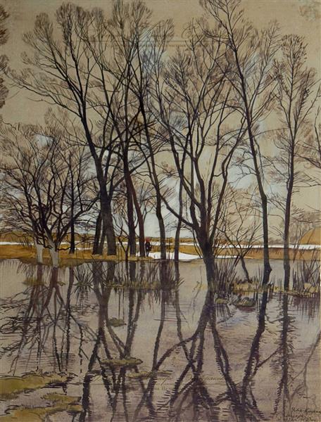 Ust Krestishche. Spring. Flood, 1917 - Yevgueni Lanseré