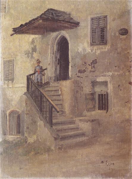 Auf Der Treppe, 1890 - Albin Egger-Lienz