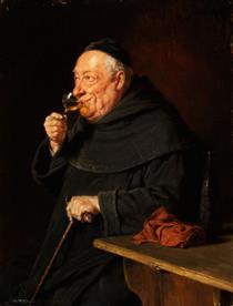 Benediktiner Mönch Mit Wein Beim Frühschoppen - Eduard von Grützner