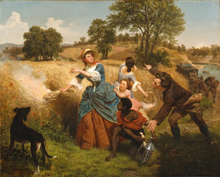 Mrs. Schuyler Burning Her Wheat Fields on the Approach of the British, 1852 - Емануель Лойце