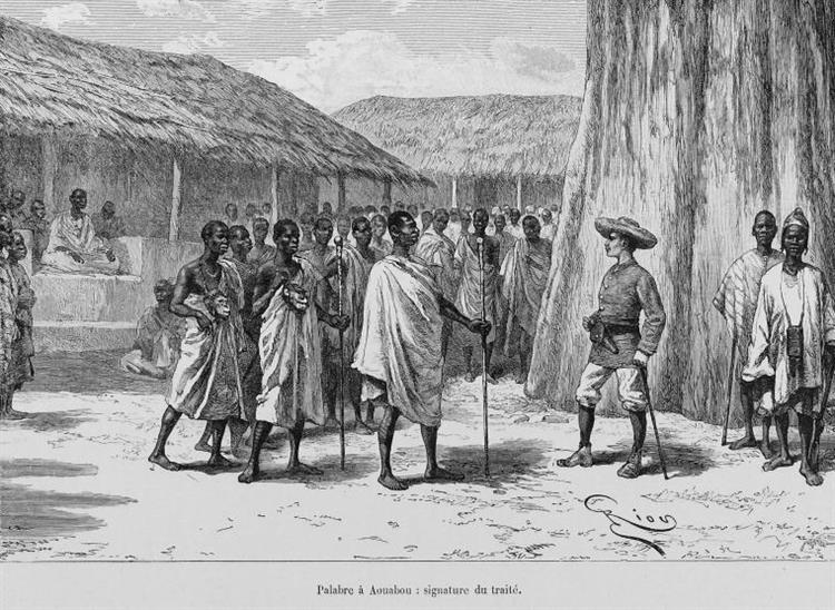 Louis-gustave Binger of French West Africa in 1892 Treaty Signing with Famienkro Leaders, in Present Day N'zi-comoé Region, Côte D'ivoire, 1892 - Edouard Riou