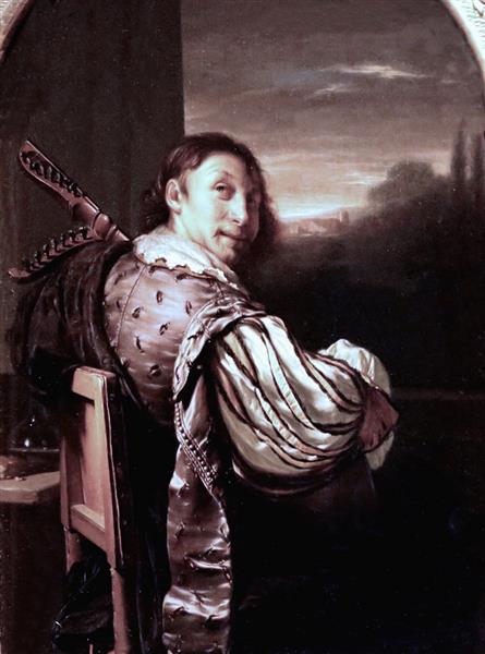 Man Playing the Theorbo (self-portrait?), 1676 - Франц ван Мирис