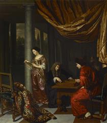 Interior with Figures Playing Tric-trac - Frans van Mieris el Viejo