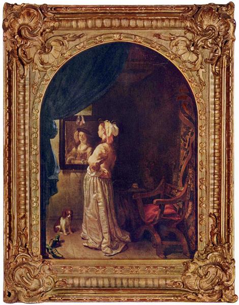 Lady in Front of a Mirror, 1670 - Франц ван Мирис
