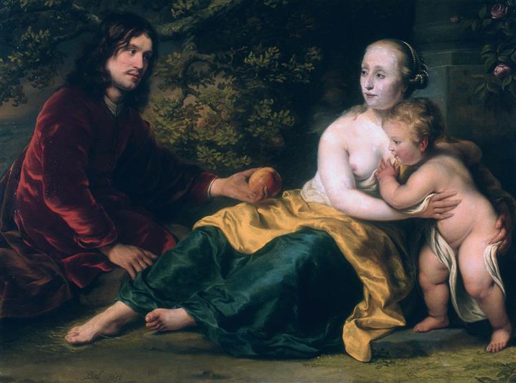 Portrait of Wigbold Slicher and Elisabeth Spiegel as Paris Handing Venus the Appel, 1656 - Ferdinand Bol
