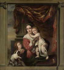 Portrait of Johanna De Geer with Her Two Children Cecilia and Laurens Trip as Caritas - Ferdinand Bol