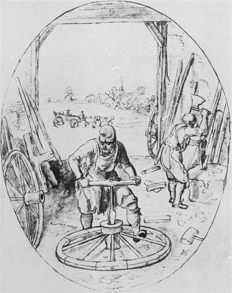 Bij De Wagenmaker. Tekening, 1634 - Hendrick Avercamp