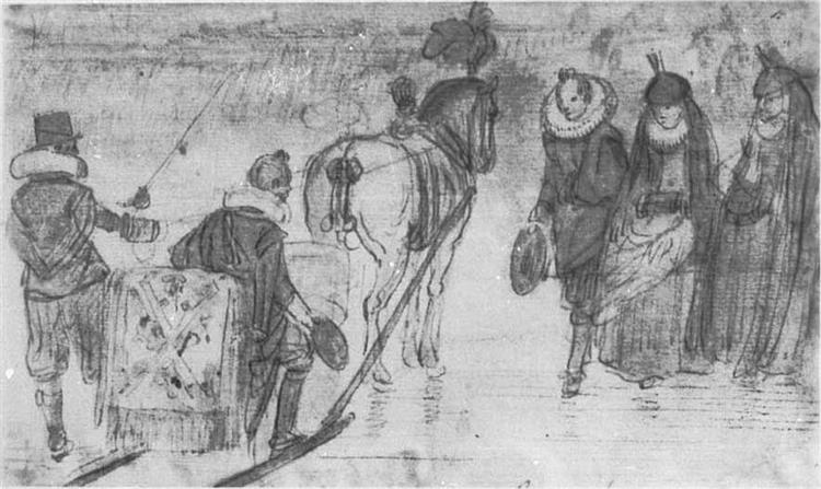 Ontmoeting Op Het Ijs, 1634 - Гендрик Аверкамп