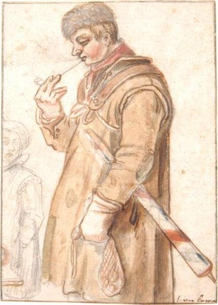 a Barber Smoking a Pipe, 1634 - Хендрик Аверкамп