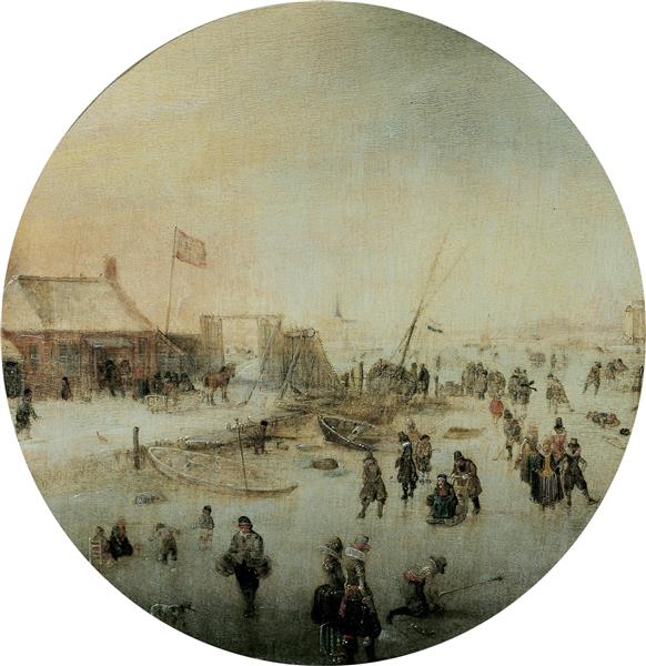 Winter Landscape with Skates and People Playing Kolf, 1634 - Хендрик Аверкамп