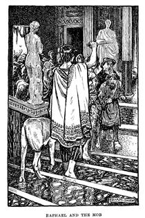 Raphael and the Mob. Illustration from a 1914 Edition of Charles Kingsley's 1853 Novel Hypatia - Byam Shaw