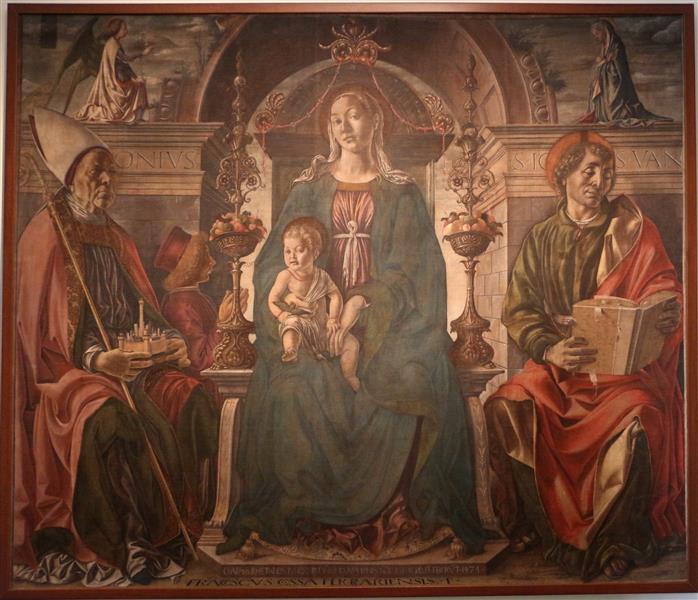 Madonna Col Bambino in Trono Fra I Santi Petronio E Giovanni Evangelista - Франческо дель Косса
