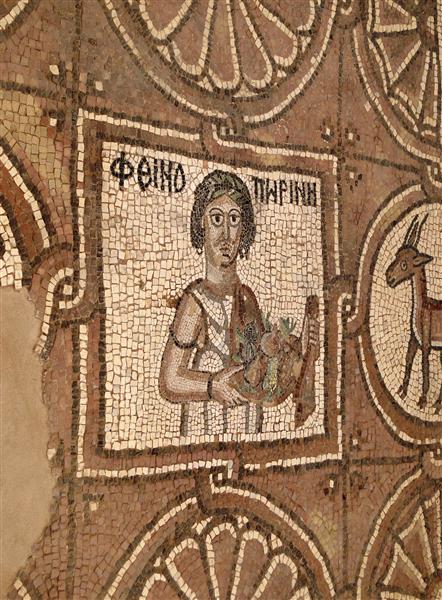 Мозаїка людини на підлозі південного проходу візантійської церкви Петри, c.450 - c.550 - Візантійські Мозіїки