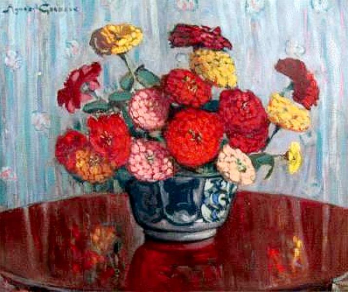 Zinnias in a Grey Vase, 1925 - Agnes Goodsir