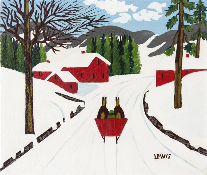 Red Sleigh on Winter Road - Maud Lewis