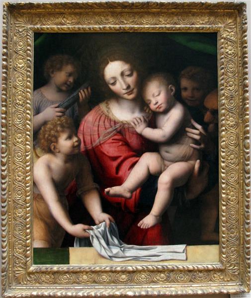 Madonna and Sleeping Child with Three Angels, c.1510 - Бернардино Луини