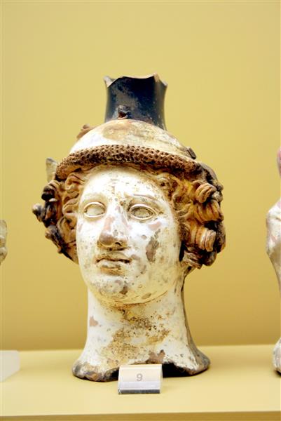 Terracotta Vase in the Shape of Dionysus' Head, c.410 AC - Ancient Greek Painting and Sculpture