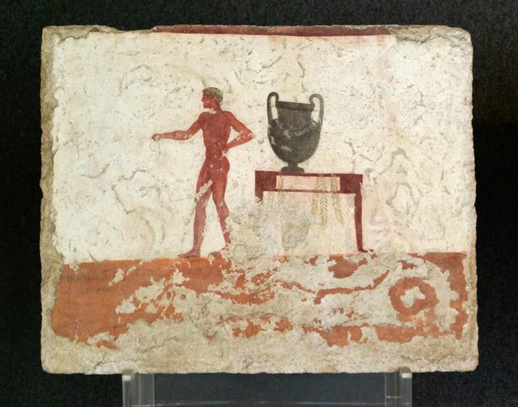 Tomb of the Diver in Paestum, Italy. East Wall, c.470 BC - Ancient Greek Painting and Sculpture
