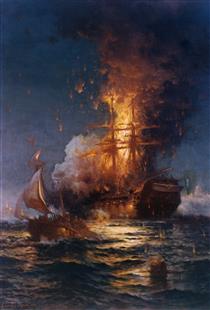 Burning of the Frigate Philadelphia in the Harbor of Tripoli - Эдвард Моран