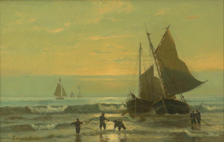 Fishing Boats at Sunset, 1870 - Edward Moran