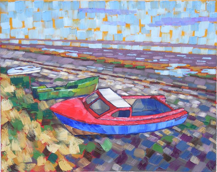 27. Fishing Boats on the Beach at Lytham After Those at Saintes Maries 2017 by Anthony D. Padgett (after Van Gogh Arles 1888), 2017 - Anthony Padgett