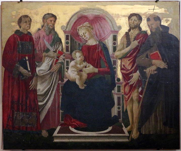 Madonna col Bambino, tra i ss. Lorenzo, Bartolomeo, Giovanni Battista e Antonio Abate - Francesco Botticini