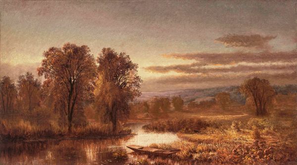 Autumn River with Punt in the Reeds - Mary Josephine Walters