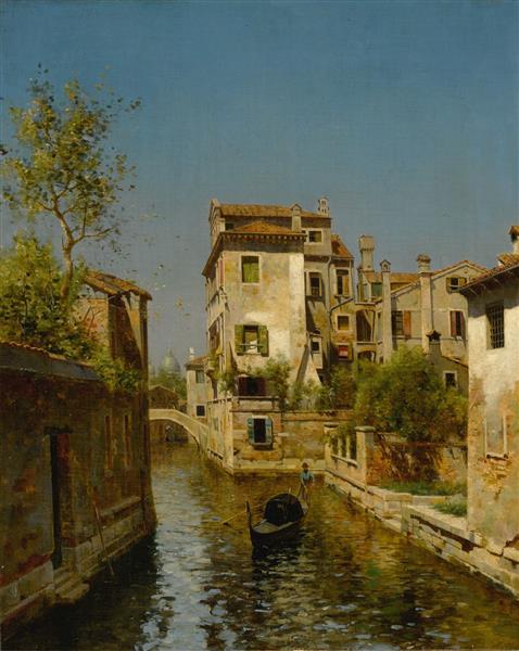 Gondolier on a Venetian Canal - Martín Rico