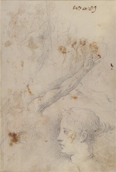 Studies of an Arm, and of the Heads of an Old Man and Young Woman, 1628 - Palma il Giovane