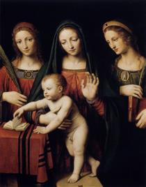 Madonna and Child with Sts Catherine and Barbara - Бернардино Луини