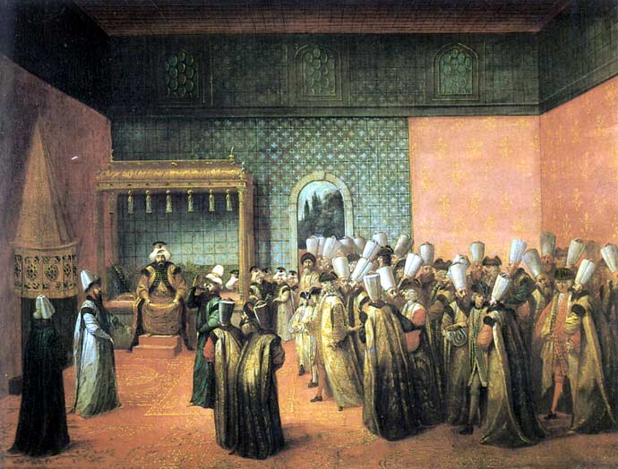 French Ambassador le Vicomte De Andrezel received by Sultan Ahmed III on October 10, 1724, audience with the Sultan, 1724 - Jean-Baptiste van Mour