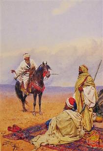A Horseman Stopping In Front Of A Bedouin Encampment - Giulio Rosati