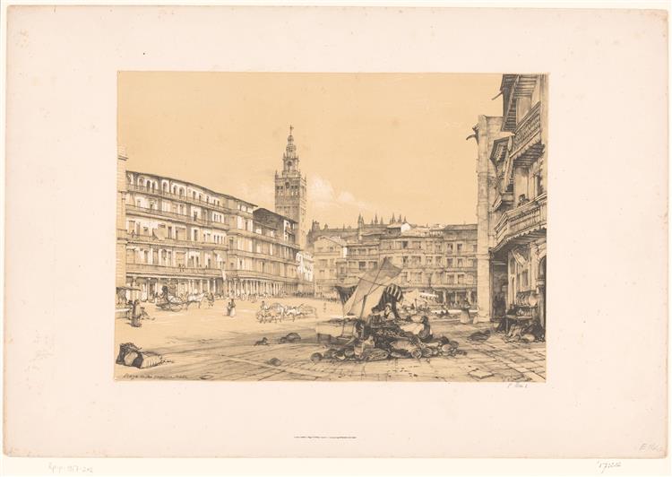 Sketches of a trip to Spain: Plaza de San Francisco, in Seville Plaza de San Francisco, Seville, 1836 - Джон Фредерик Льюис
