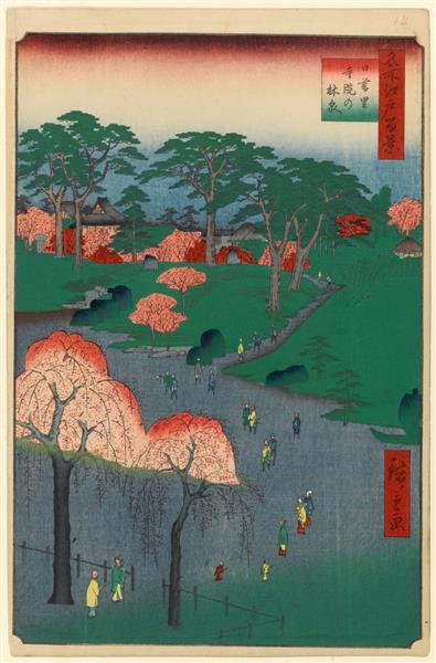 14. Temple Gardens in Nippori, 1857 - Hiroshige