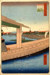 39. Distant View of Kinryūzan Temple and the Azuma Bridge - Утаґава Хіросіґе