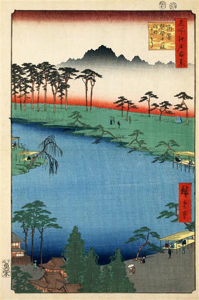 50 (64) Kumano Jūnisha Shrine at Tsunohazu, Known as Jūnisō, 1857 - Utagawa Hiroshige