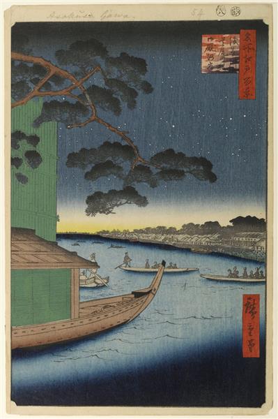 61 (54) The Pine of Success and Oumayagashi on the Asakusa River, 1857 - Утагава Хиросигэ