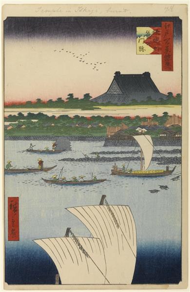 78 Teppōzu and Tsukiji Monzeki Temple, 1857 - Hiroshige