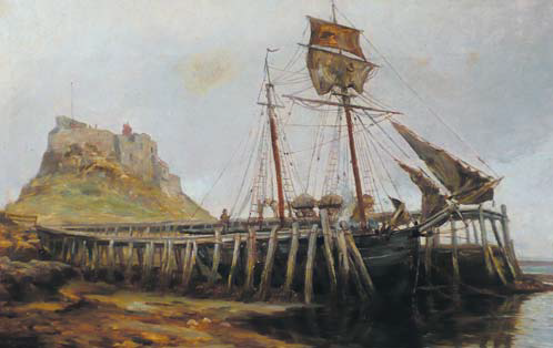Lime staithes near Holy Island Castle, 1883 - Ralph Hedley